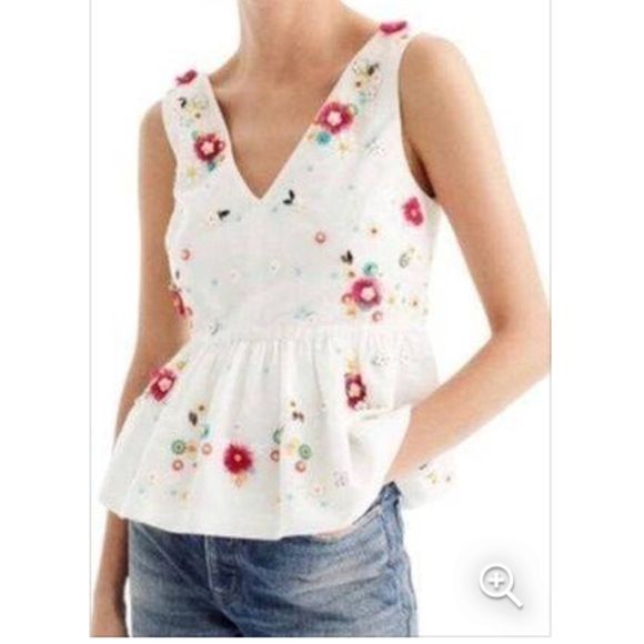 J. Crew Tops - J. Crew White Top with Colorful Floral Embroidery